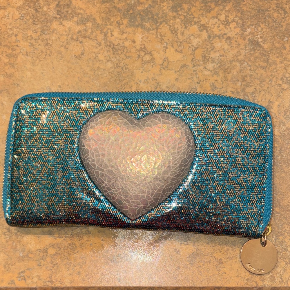 Deux Lux Blue Glitter and Iridescent Heart Wallet